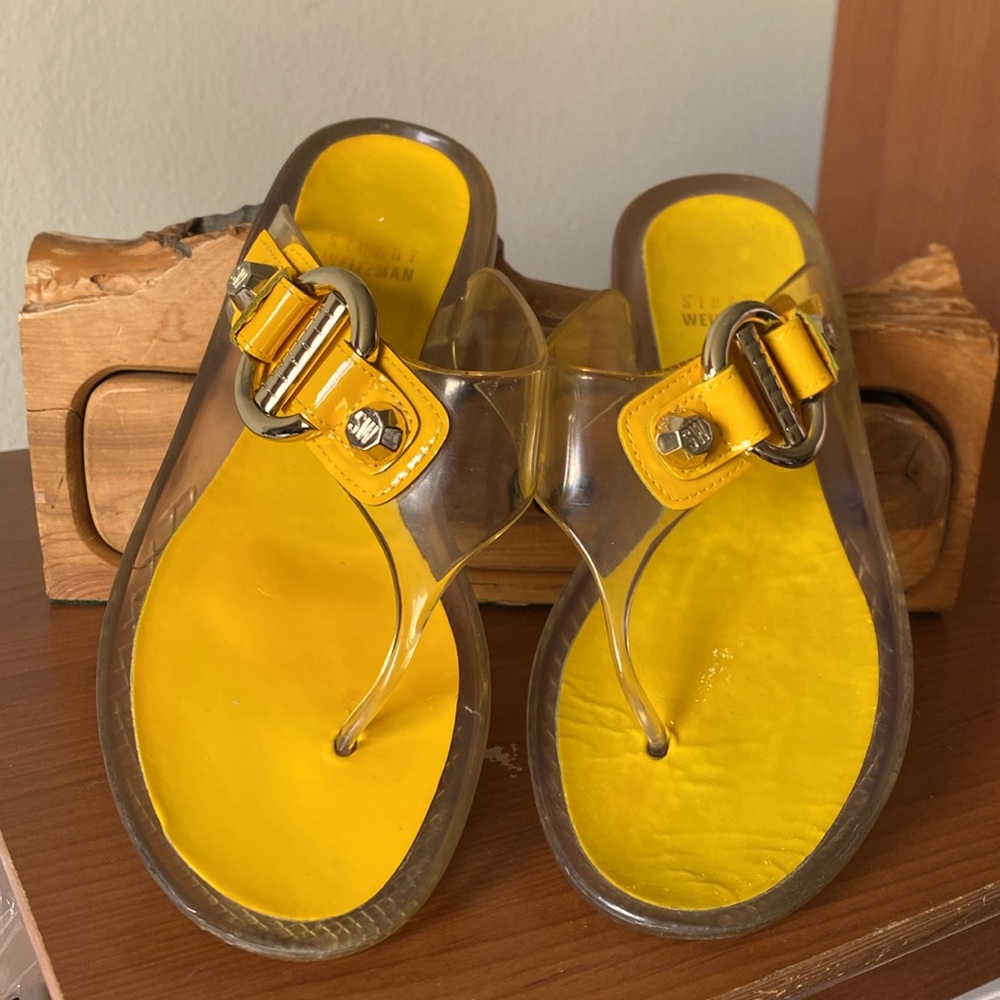 Stuart Weitzman Yellow Clear Jelly Thong Sandals